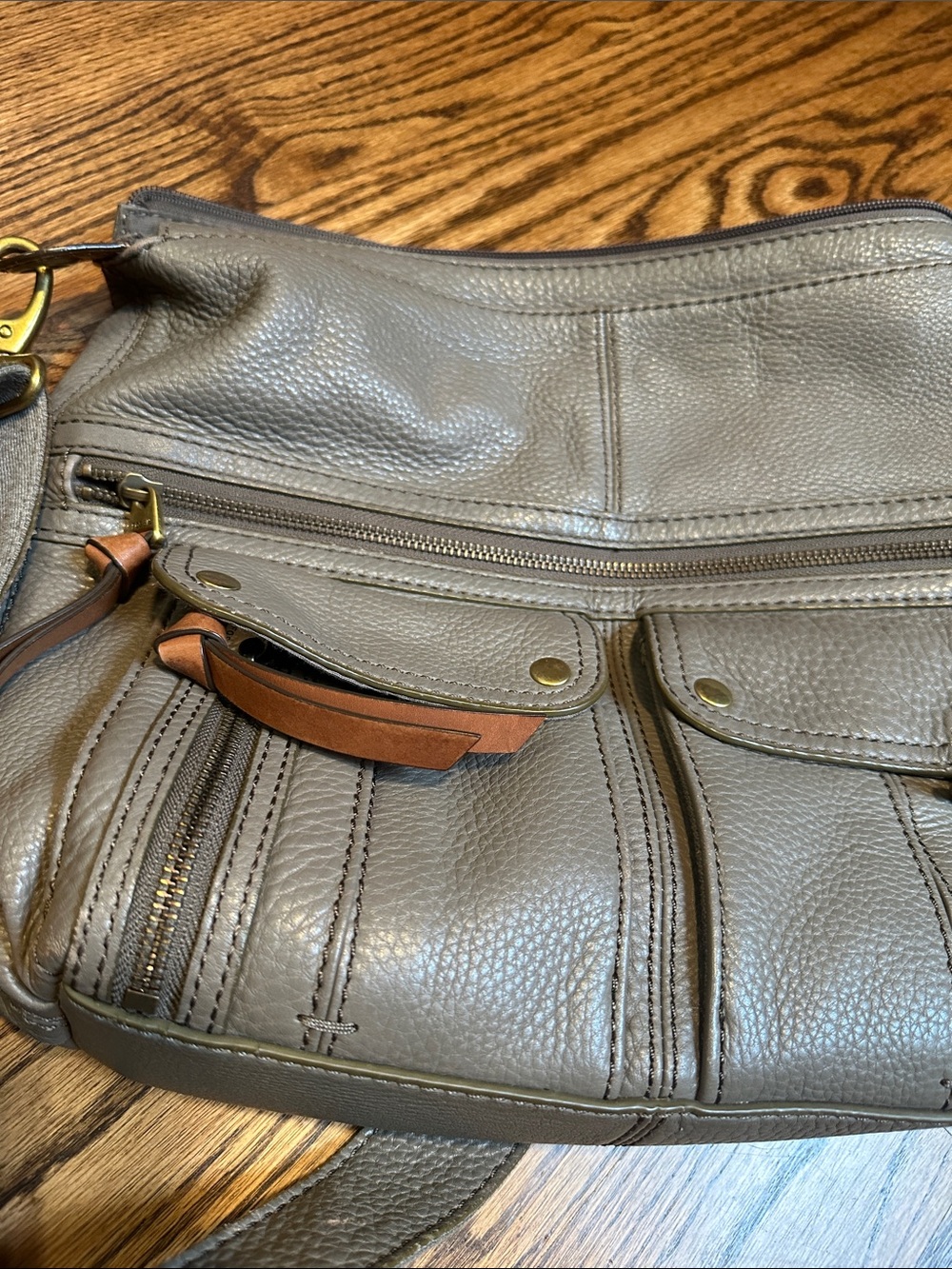 Fossil Gray Crossbody Bag with Tan Accents - Picture 6 of 10
